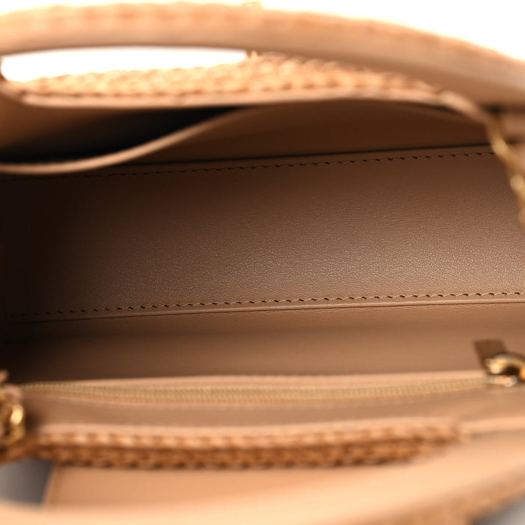 Braided Raffia Nano Kelly Flap Bag Dark Beige