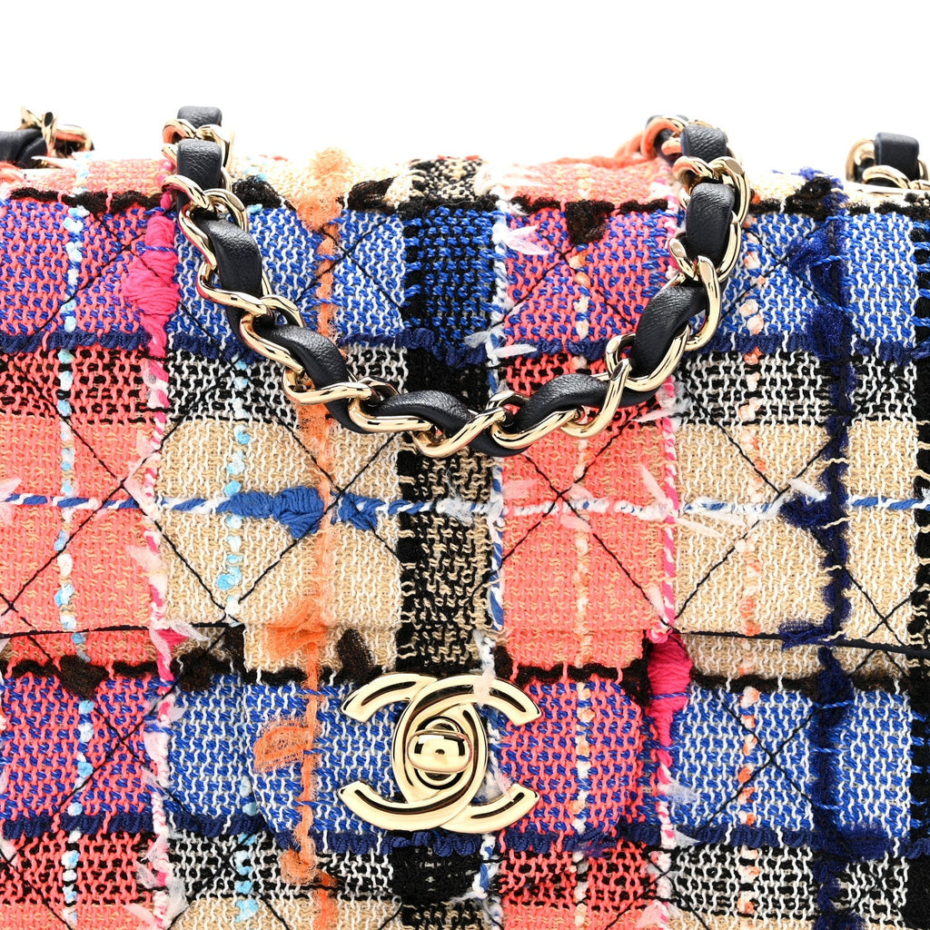 Tweed Quilted Mini Rectangular Flap Blue Orange Pink