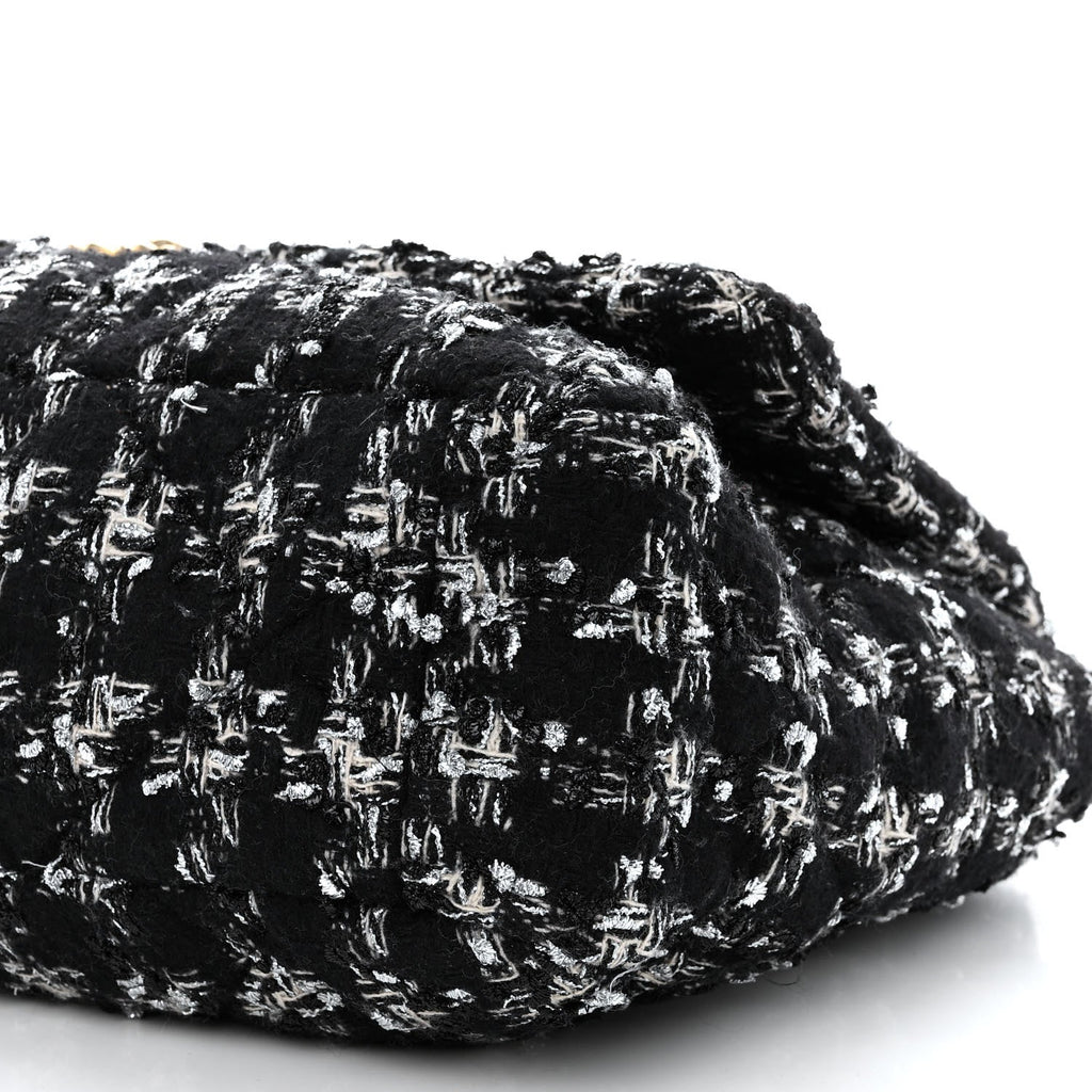 Tweed Quilted Maxi Chanel 19 Flap Black Silver Ecru