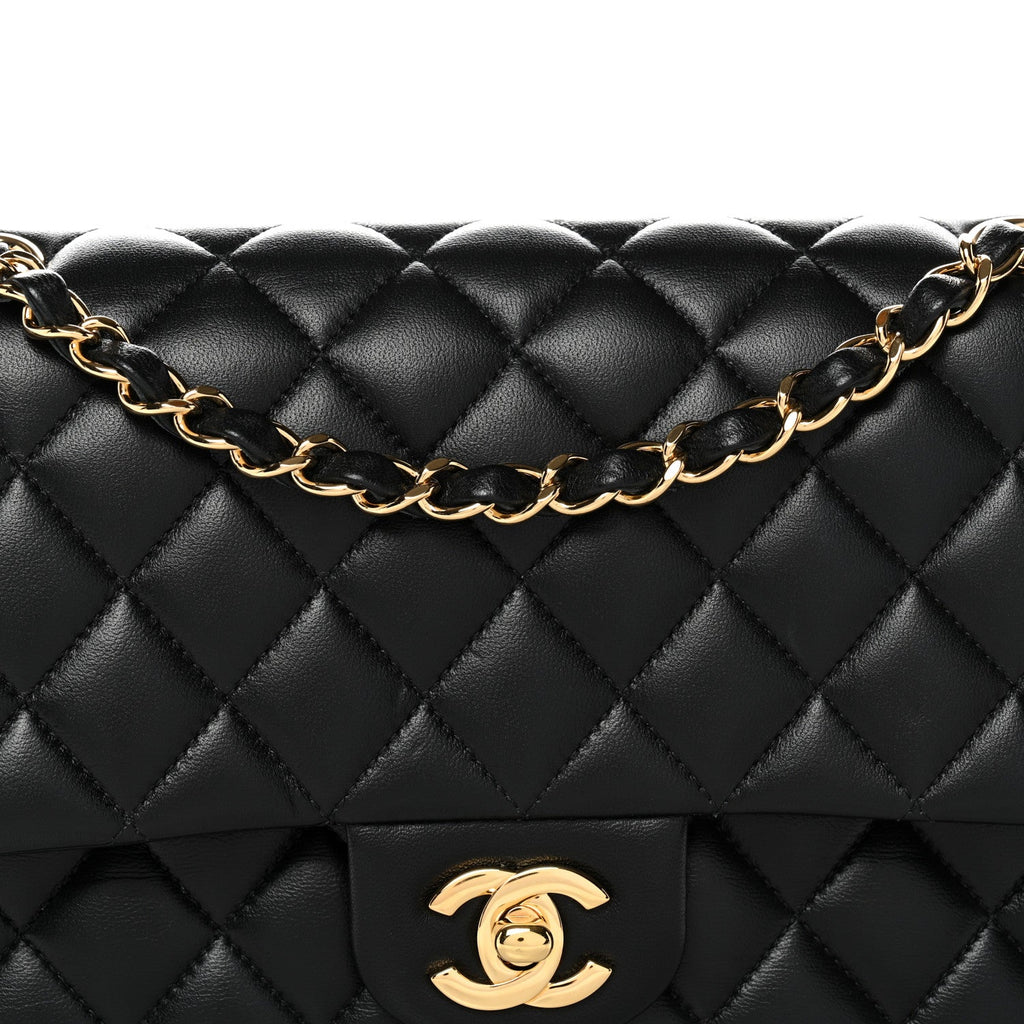Lambskin Quilted Medium Double Flap Black