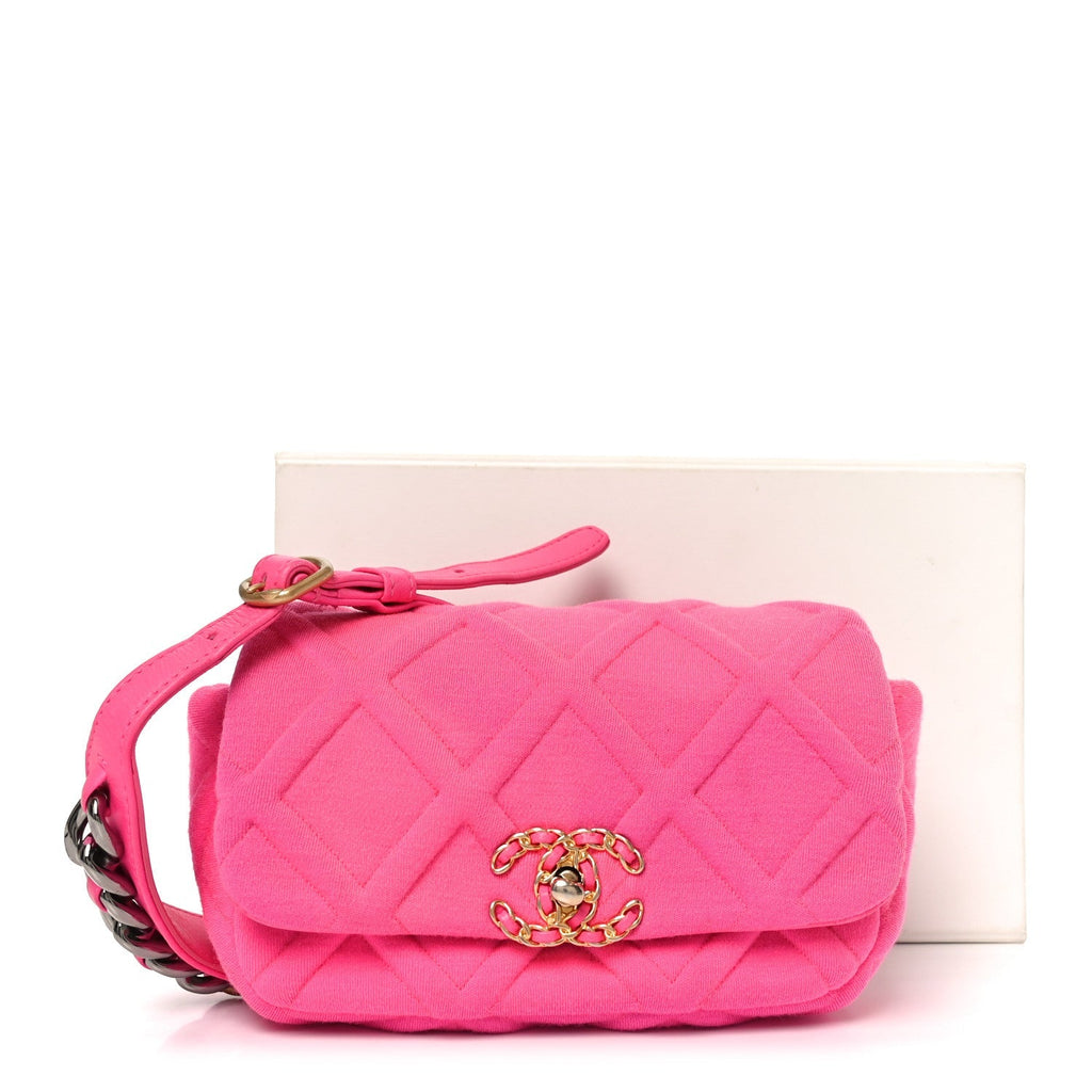 Jersey Quilted Chanel 19 Waist Bag Pink