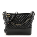 Aged Calfskin Chevron Quilted Medium Gabrielle Hobo Black
