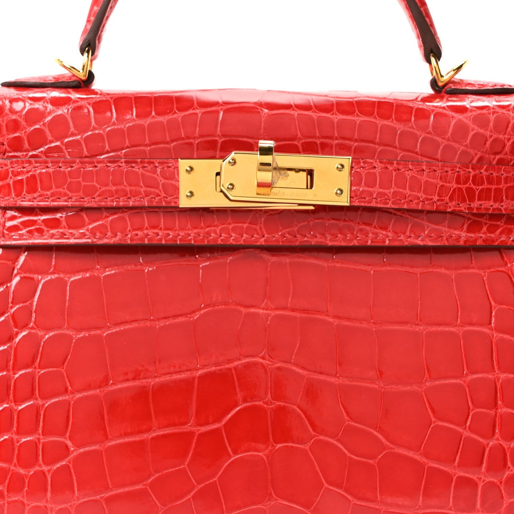 Shiny Alligator Horseshoe Mini Kelly Sellier 20 Rouge de Coeur Rose Mexico