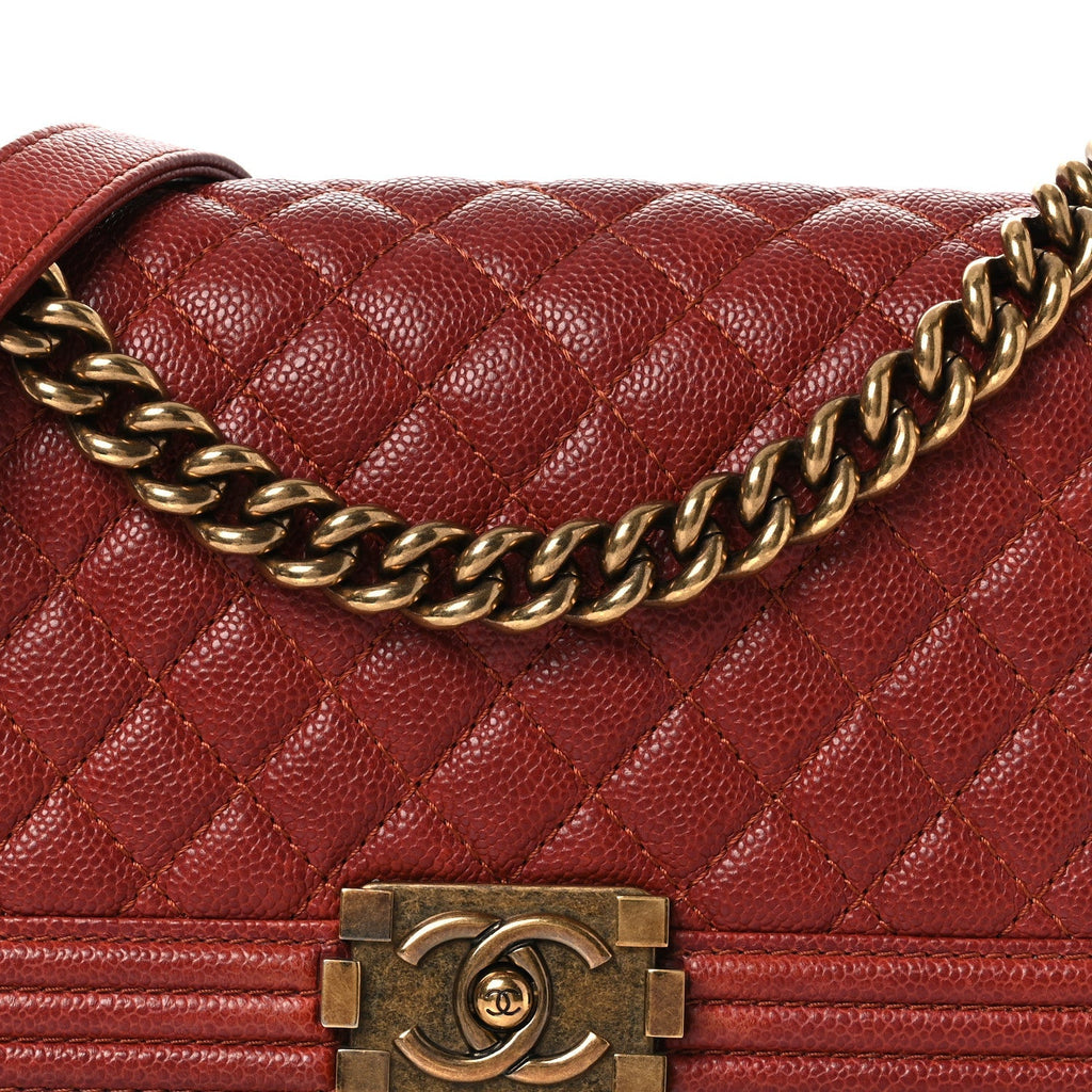Caviar Quilted Medium Boy Flap Dark Red