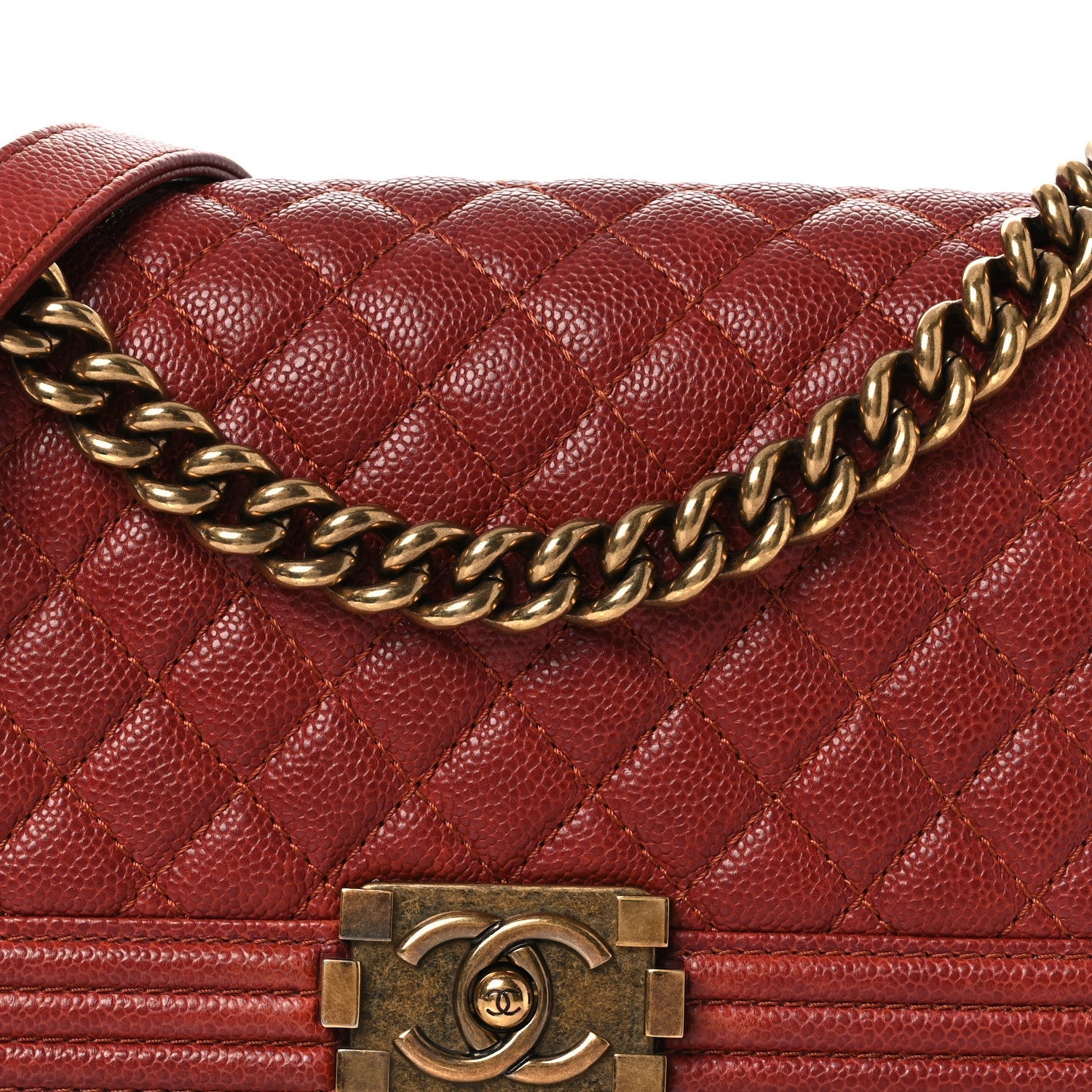 Caviar Quilted Medium Boy Flap Dark Red