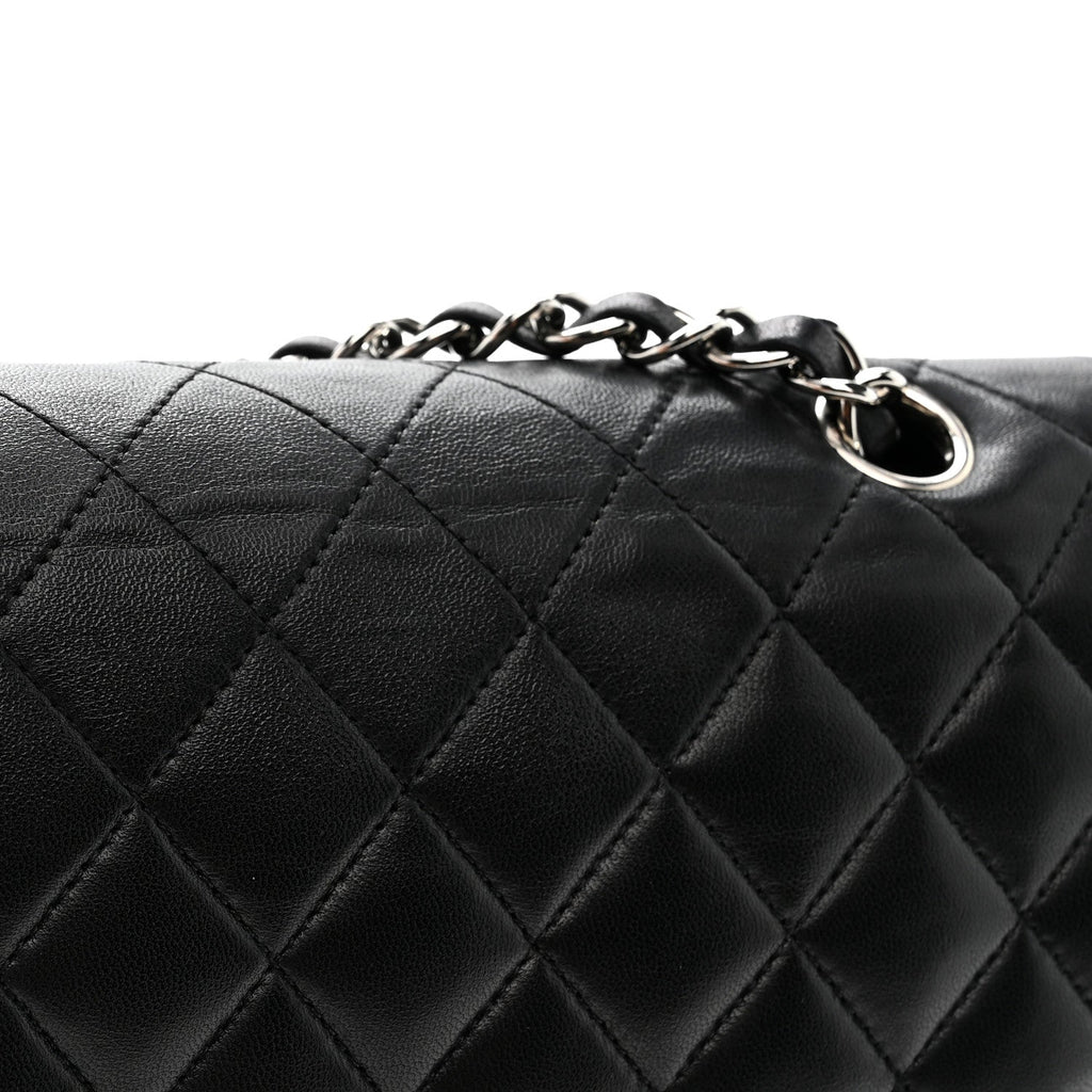 Lambskin Quilted Medium Double Flap Black