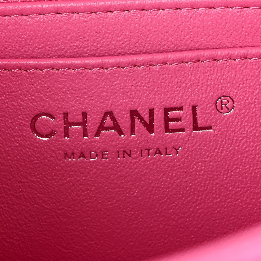 Lambskin Quilted Mini Rectangular Flap Neon Pink