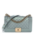 Iridescent Patent Calfskin Quilted Medium Boy Flap Light Blue