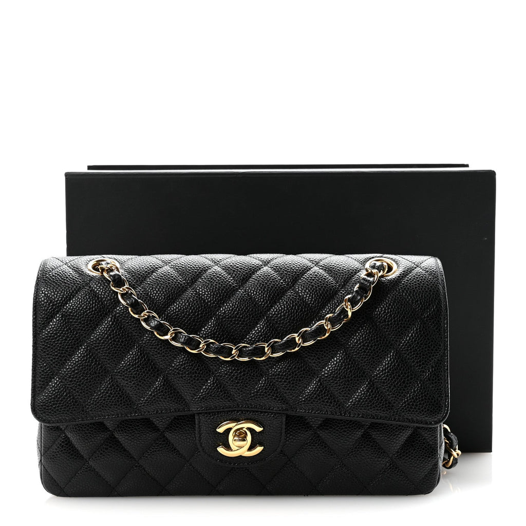 Caviar Quilted Medium Double Flap Black