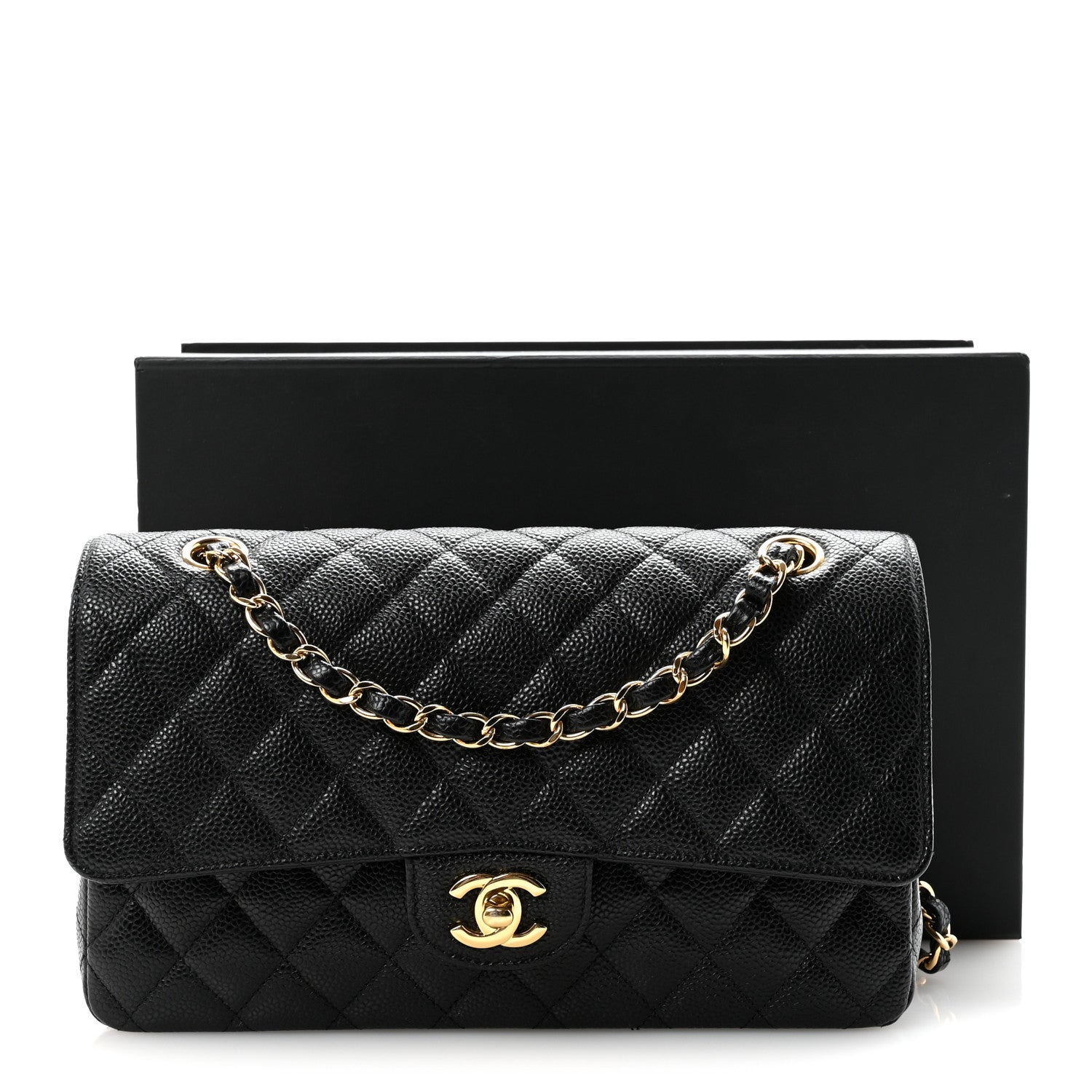 Caviar Quilted Medium Double Flap Black