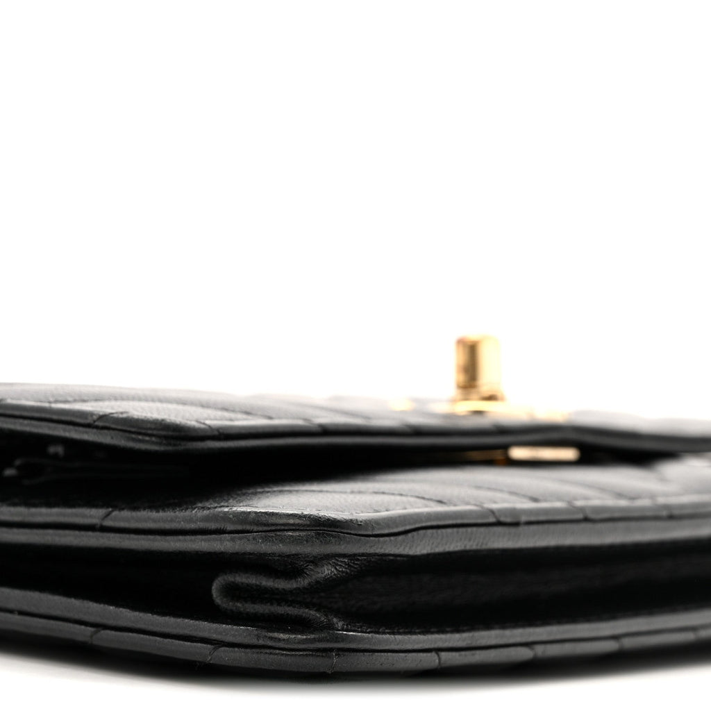 Lambskin Chevron Quilted Trendy CC Wallet On Chain WOC Black