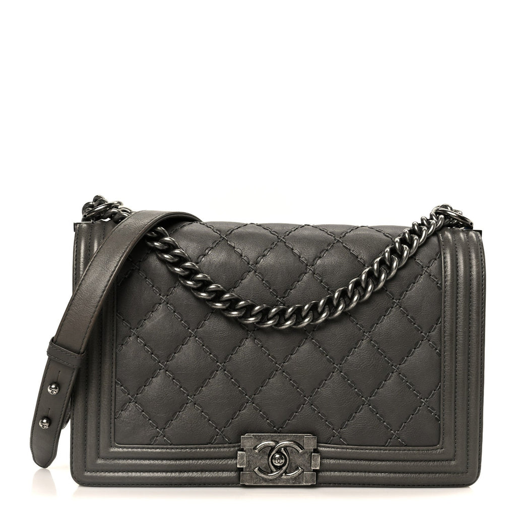 Calfskin Double Stitch New Medium Boy Flap Grey