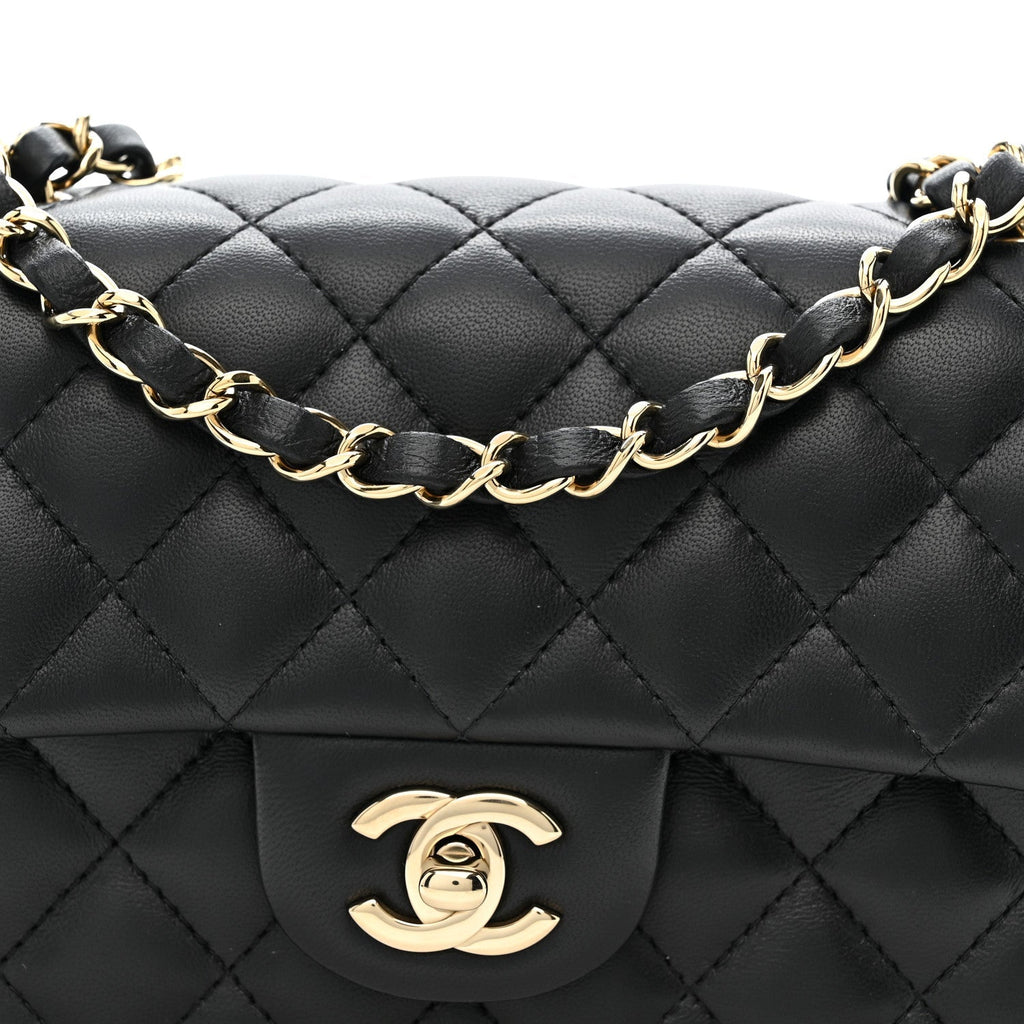 Lambskin Quilted Mini Rectangular Flap Black