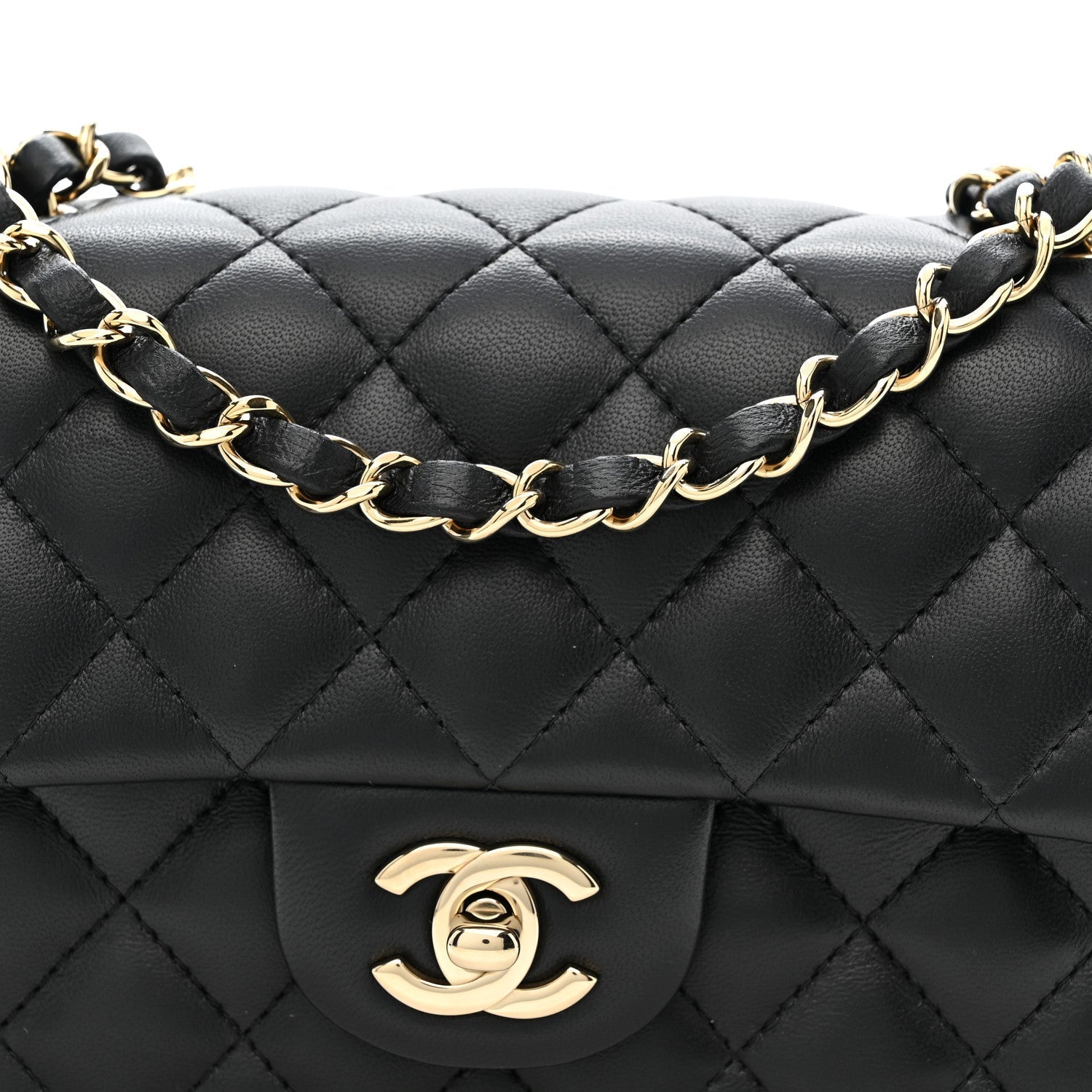 Lambskin Quilted Mini Rectangular Flap Black