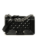 Patent Calfskin Quilted Small Boy Flap Plexiglass Black