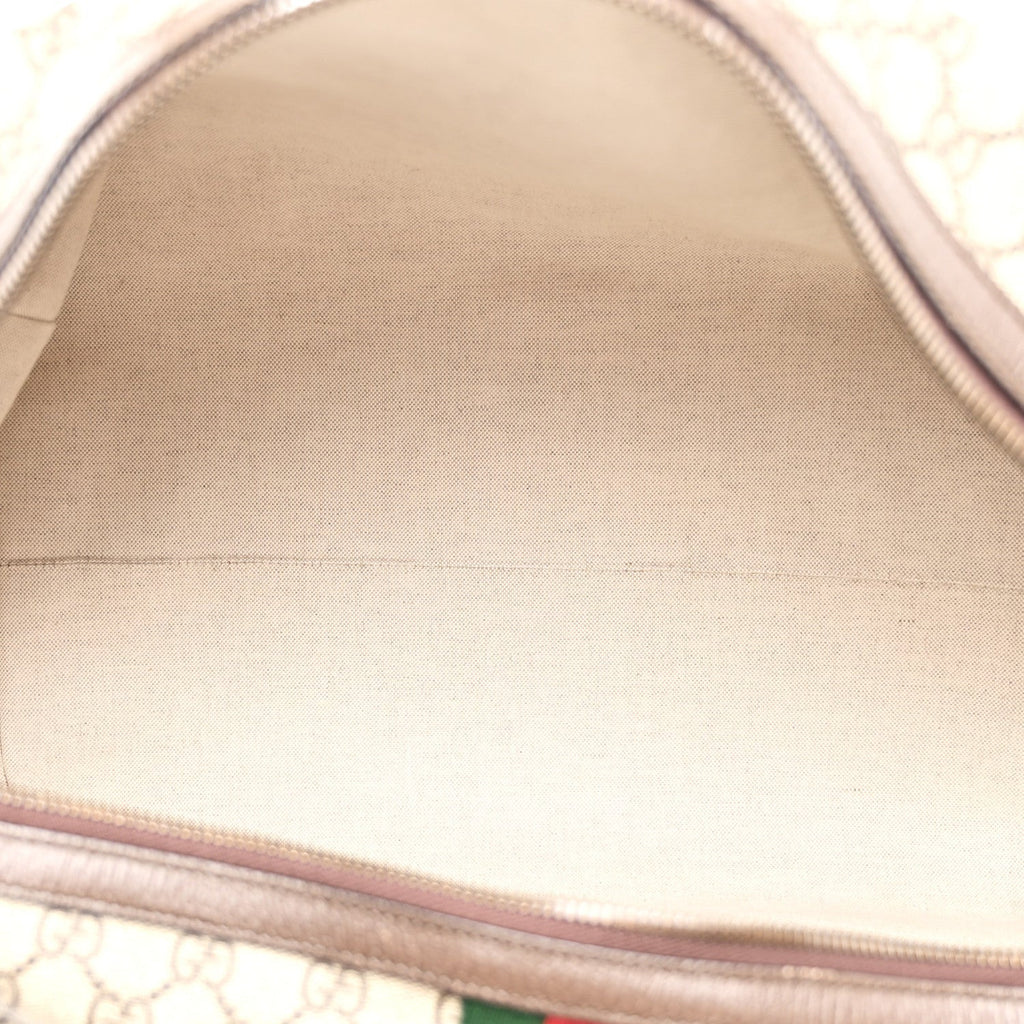 GG Supreme Monogram Textured Dollar Calfskin Web Medium Ophidia Carry-On Duffle Bag Beige Ebony New Acero