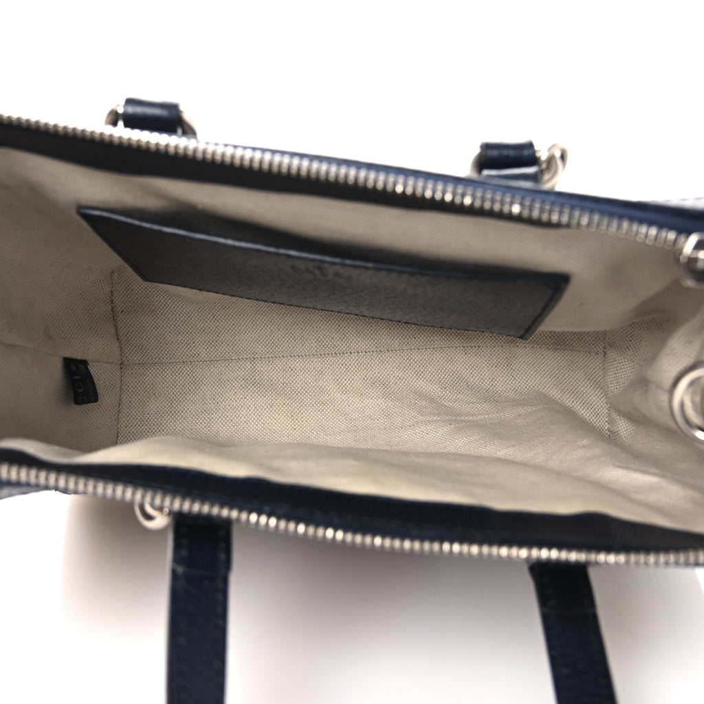 GG Supreme Monogram Textured Dollar Calfskin Web Small Ophidia Tote Bag Beige Blue