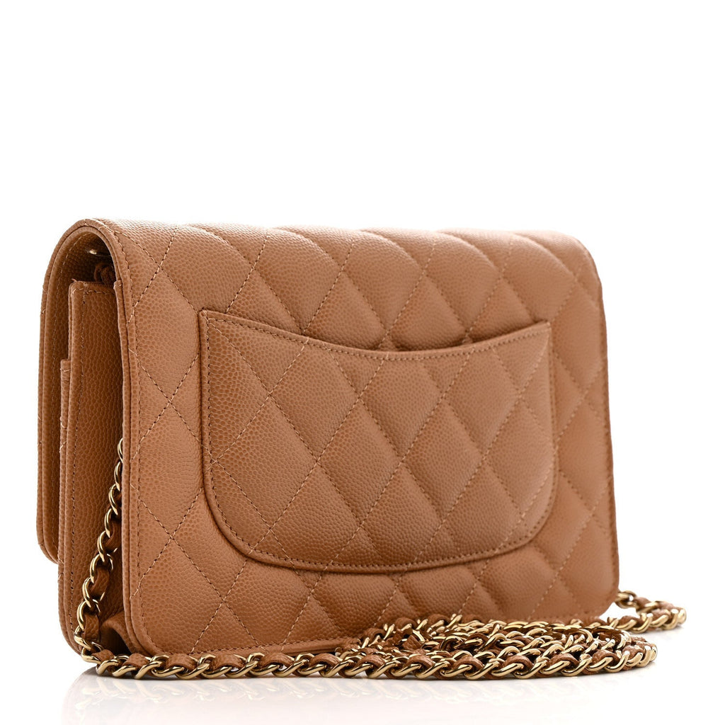Caviar Quilted Wallet on Chain WOC Dark Beige