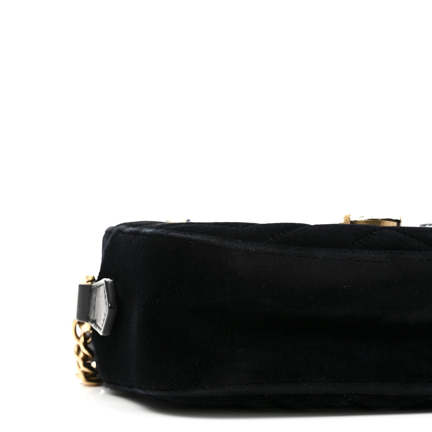 Velvet Matelasse Marquise Crystals Mini GG Marmont Chain Shoulder Bag Black