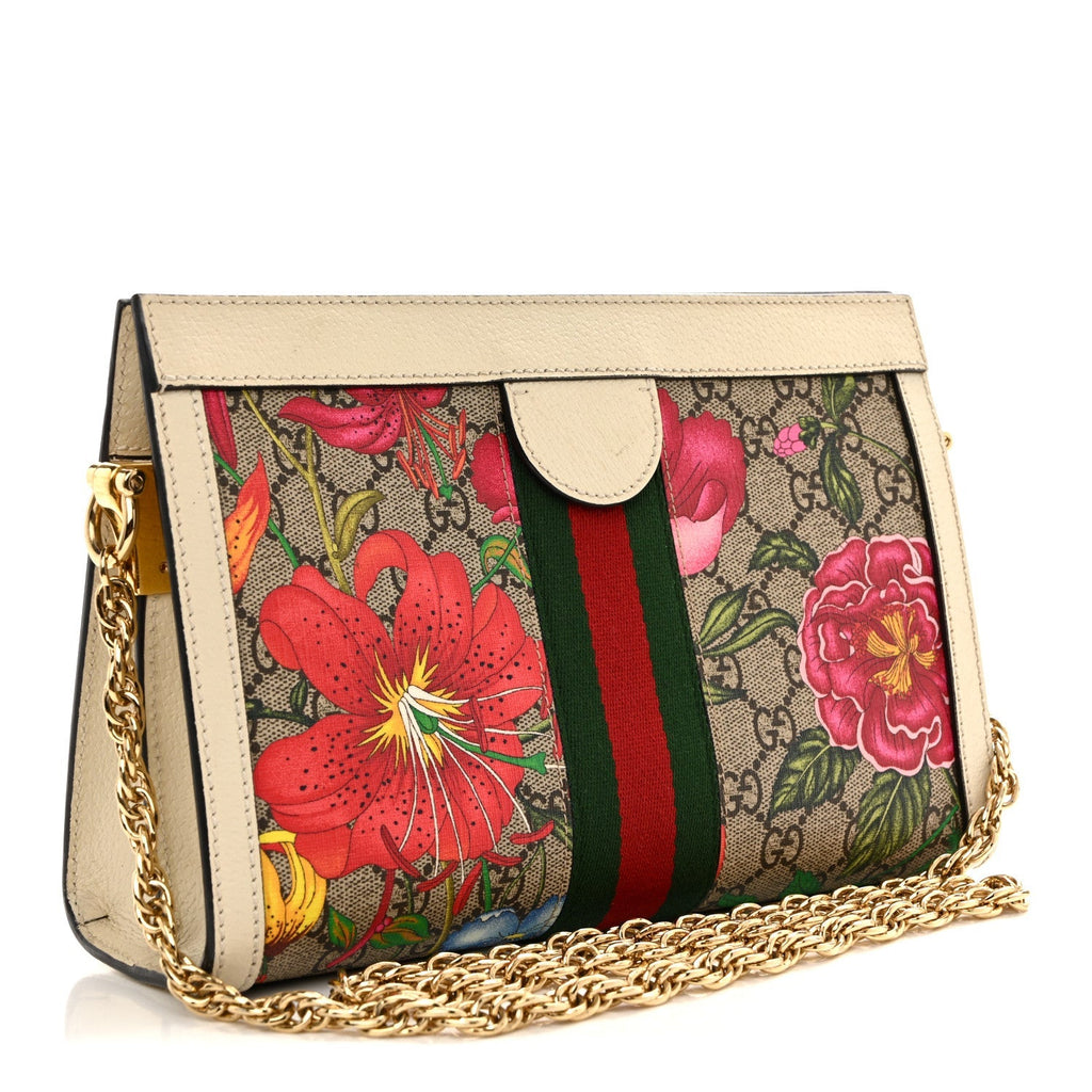 GG Supreme Monogram Flora Web Small Ophidia Chain Shoulder Bag White