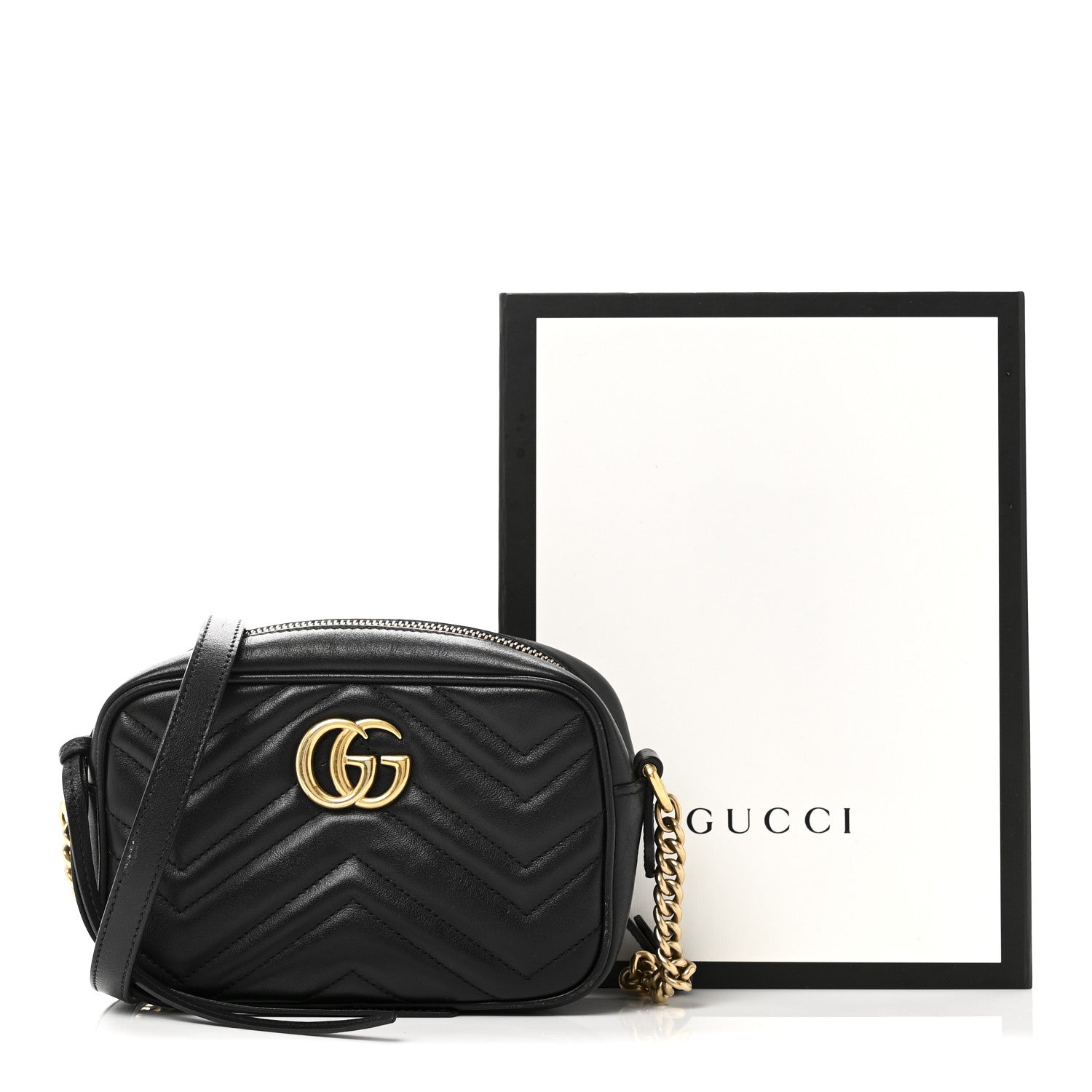 Calfskin Matelasse Mini GG Marmont Chain Shoulder Bag Black
