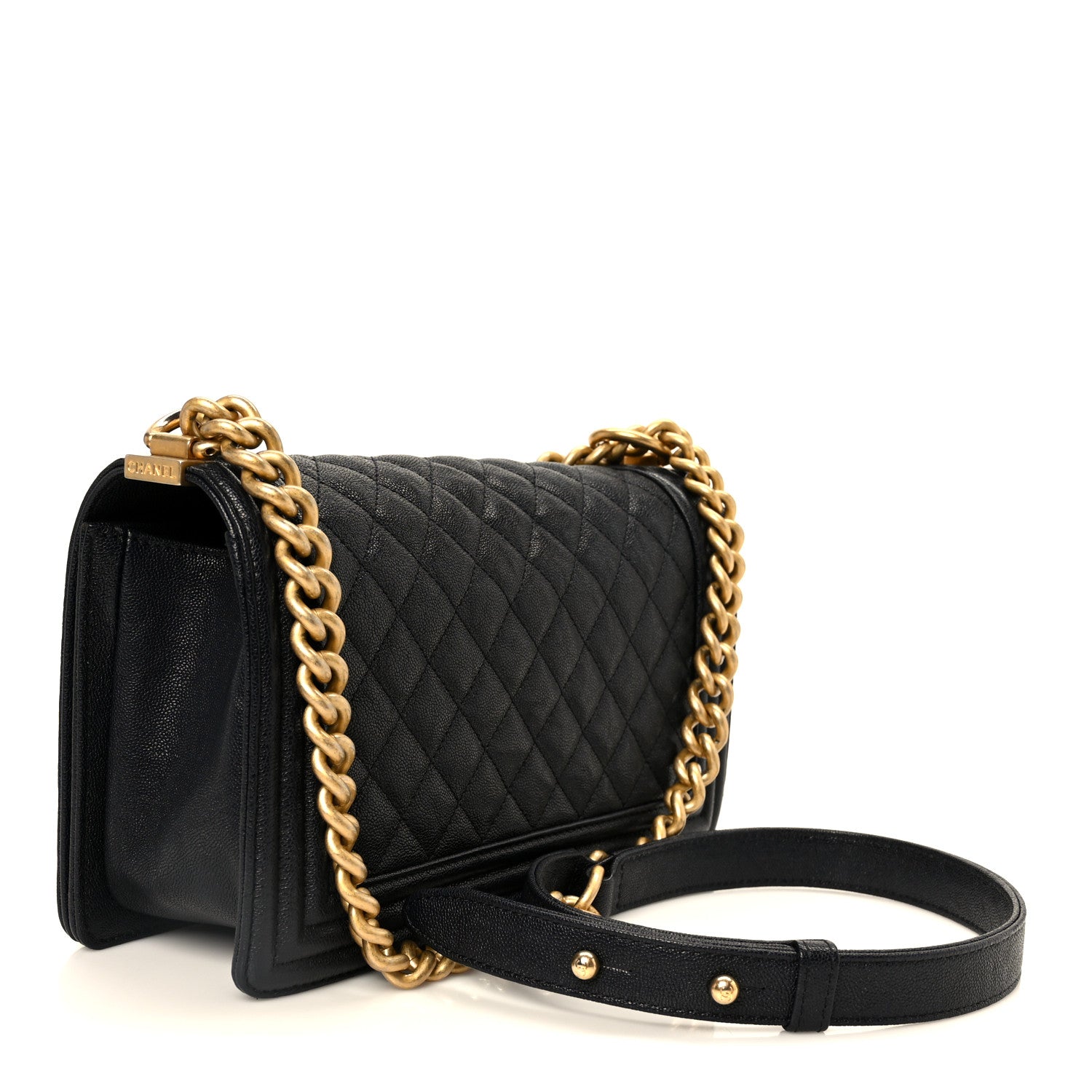 Caviar Quilted Medium Boy Flap Navy