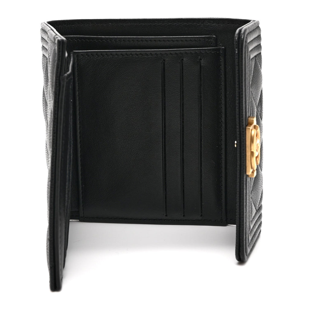 Caviar Quilted Compact Boy Wallet Black