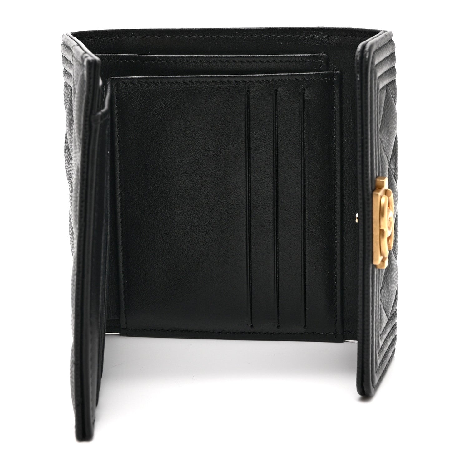 Caviar Quilted Compact Boy Wallet Black