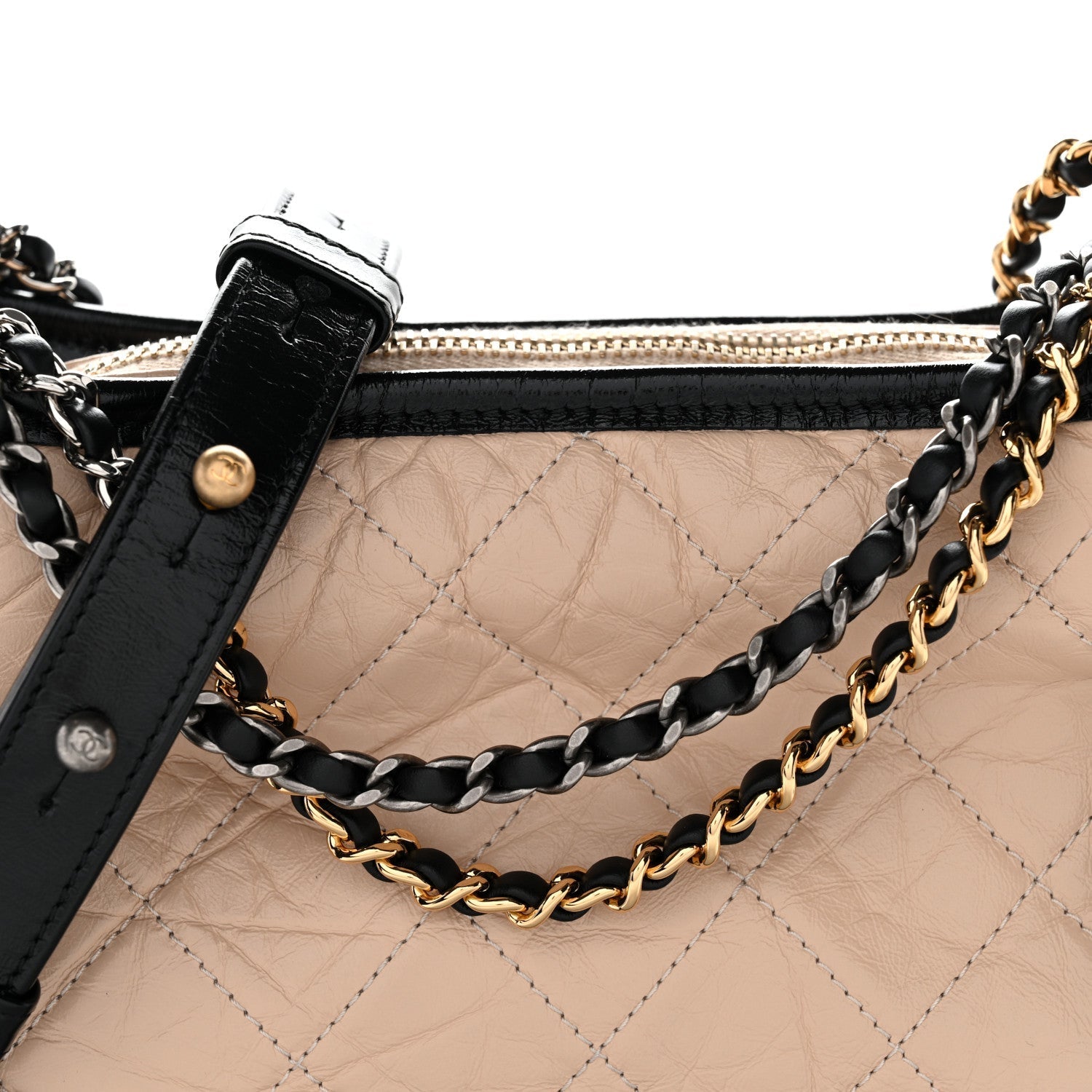 Aged Calfskin Quilted Small Gabrielle Hobo Beige Black
