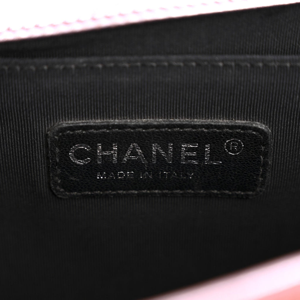 Metallic Patent Calfskin Quilted Medium Boy Flap Light Pink