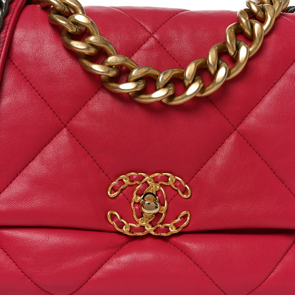 Goatskin Quilted Large Chanel 19 Flap Dark Pink
