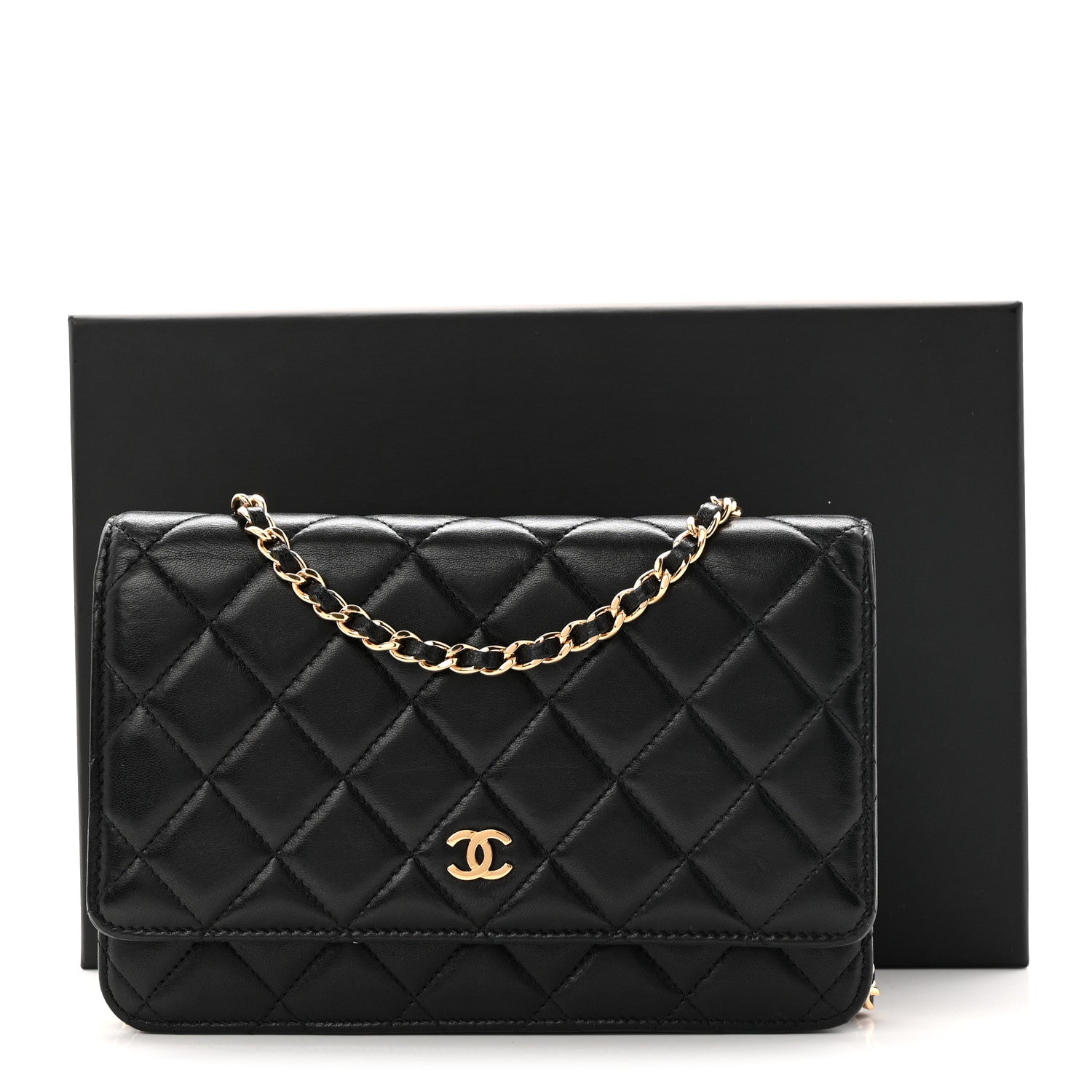 Lambskin Quilted Wallet On Chain WOC Black