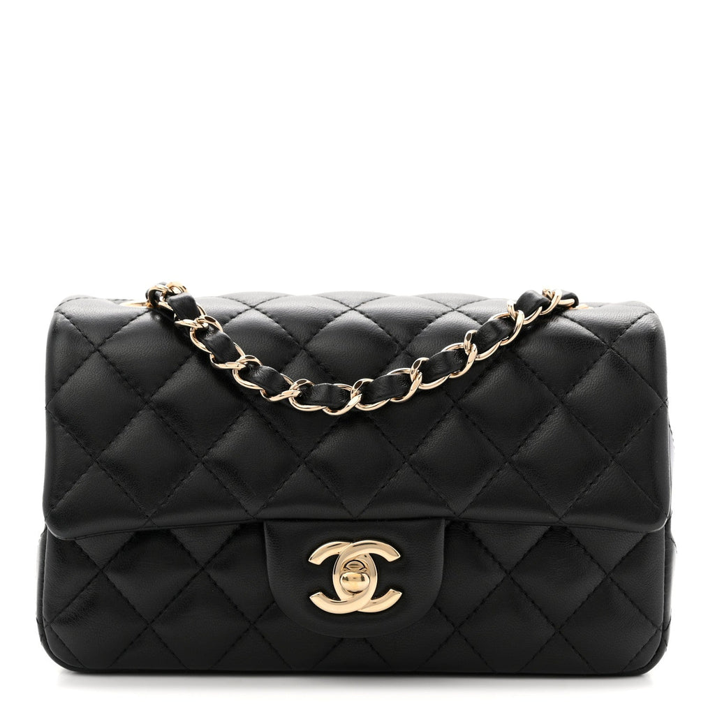 Lambskin Quilted Mini Rectangular Flap Black