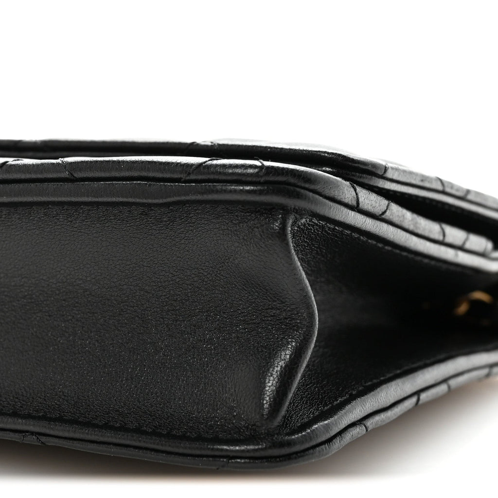 Lambskin Quilted Pearl Crown Wallet On Chain WOC Black
