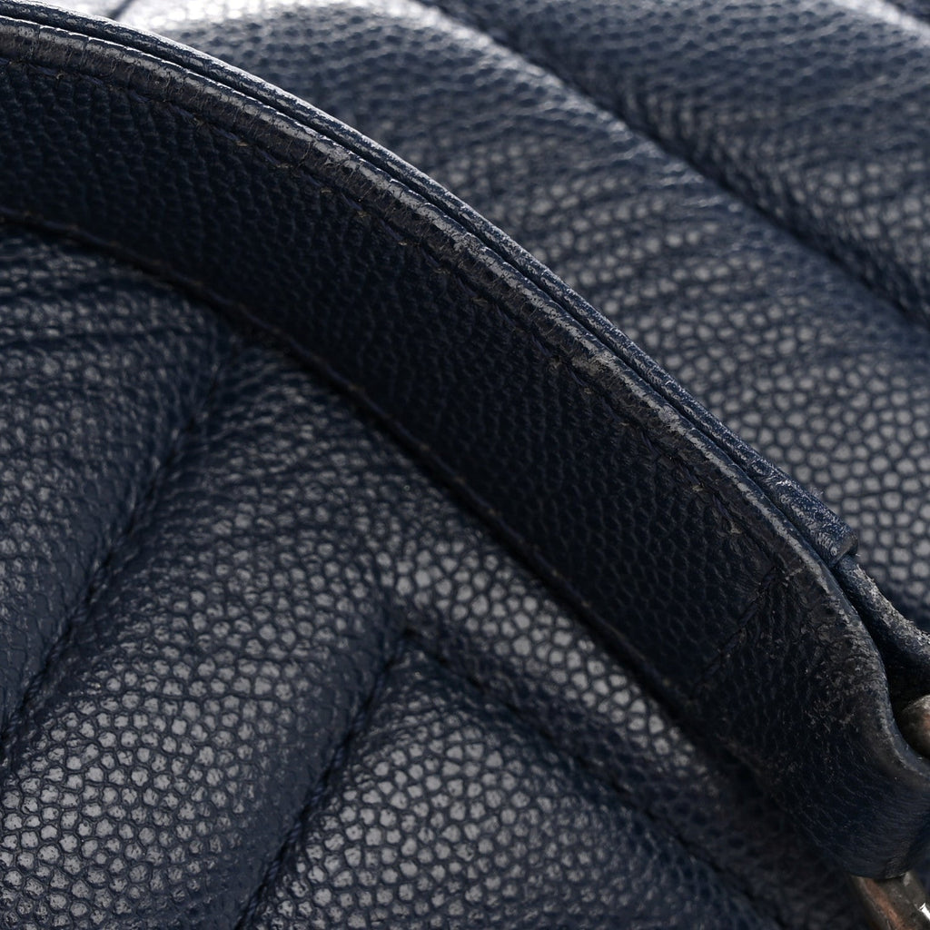 Caviar Chevron Quilted Medium Boy Flap Navy