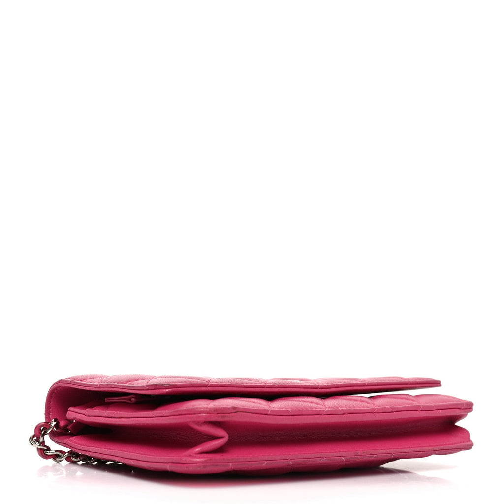 Lambskin Quilted Wallet On Chain WOC Dark Pink
