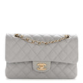 Caviar Quilted Small Double Flap Grey