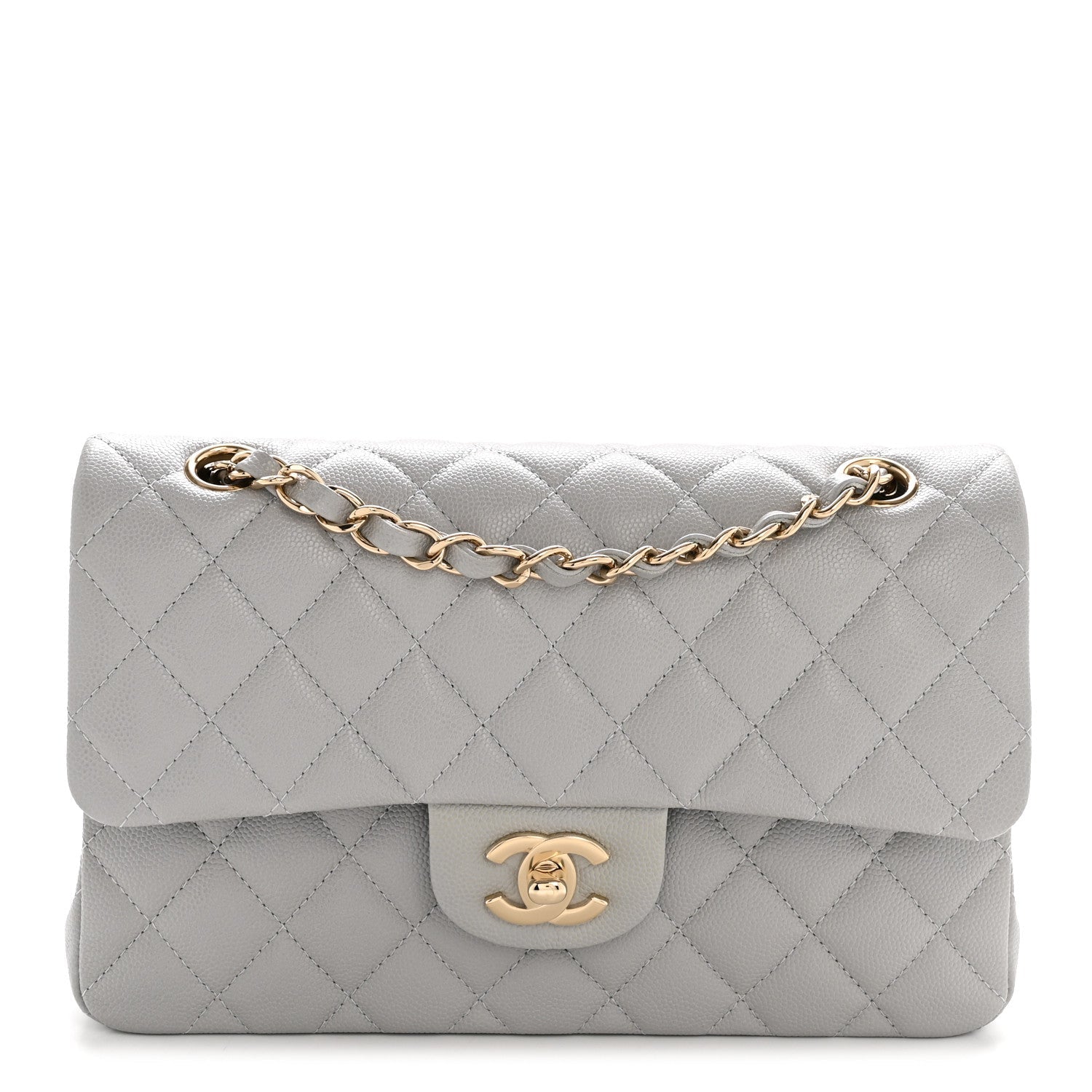 Caviar Quilted Small Double Flap Grey