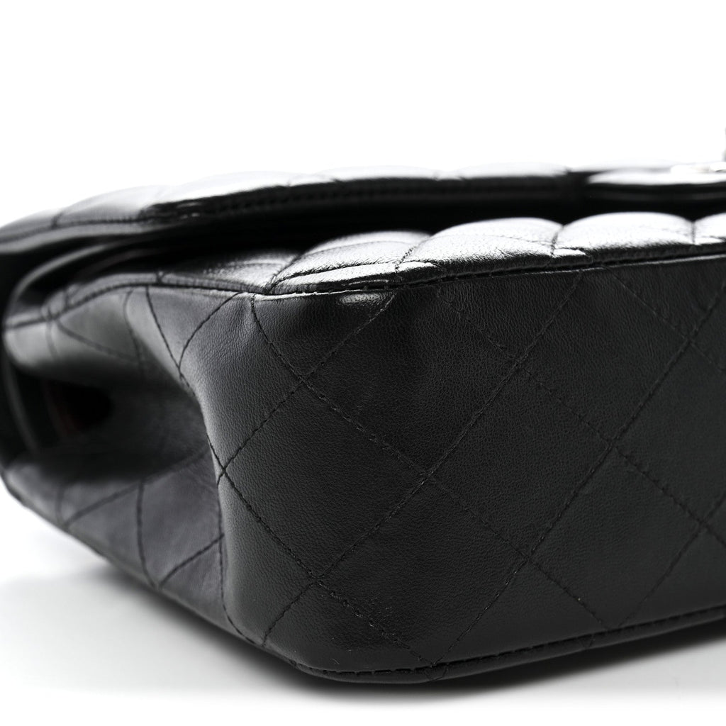 Lambskin Quilted Medium Double Flap Black