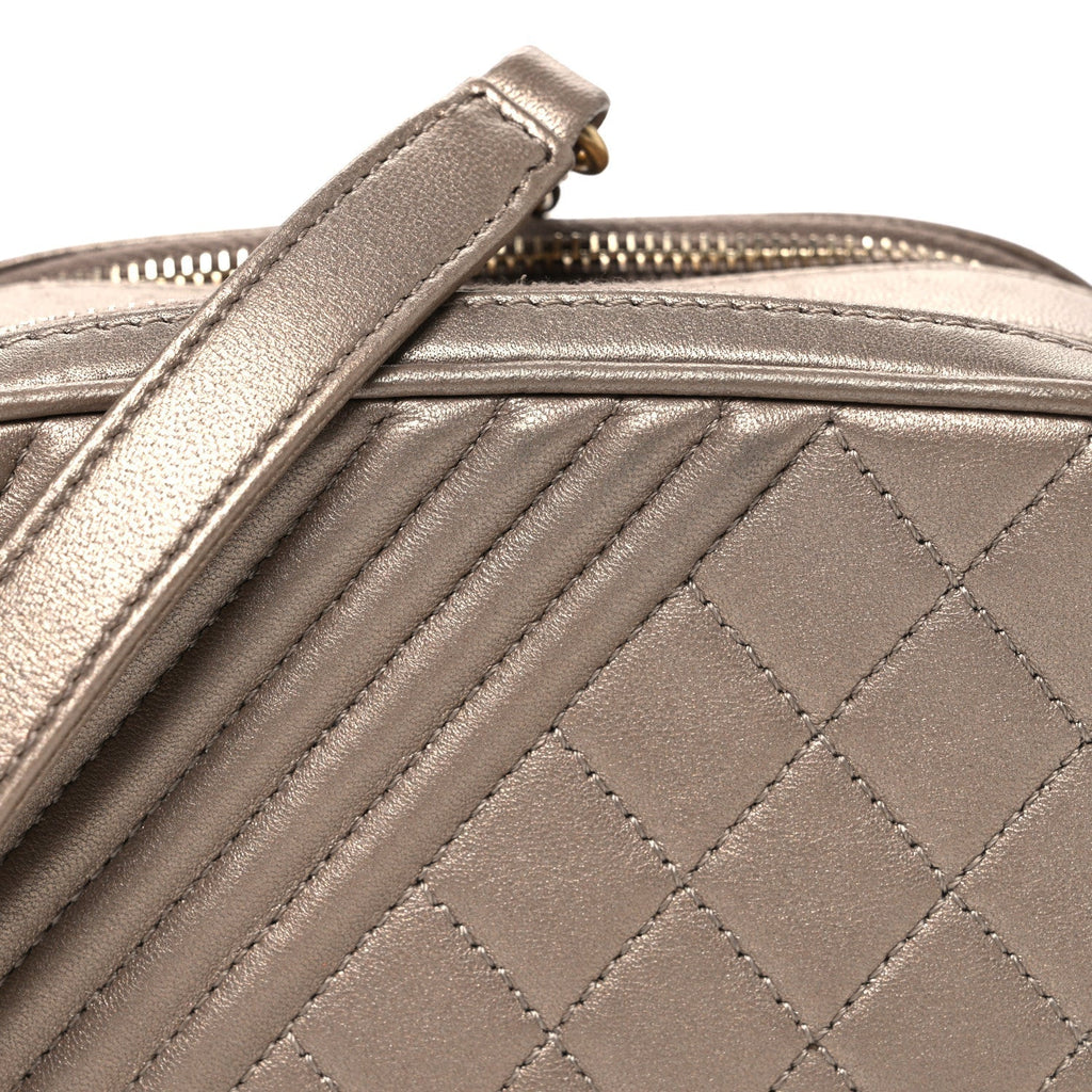 Metallic Lambskin Mini Coco Boy Camera Case Dark Gold