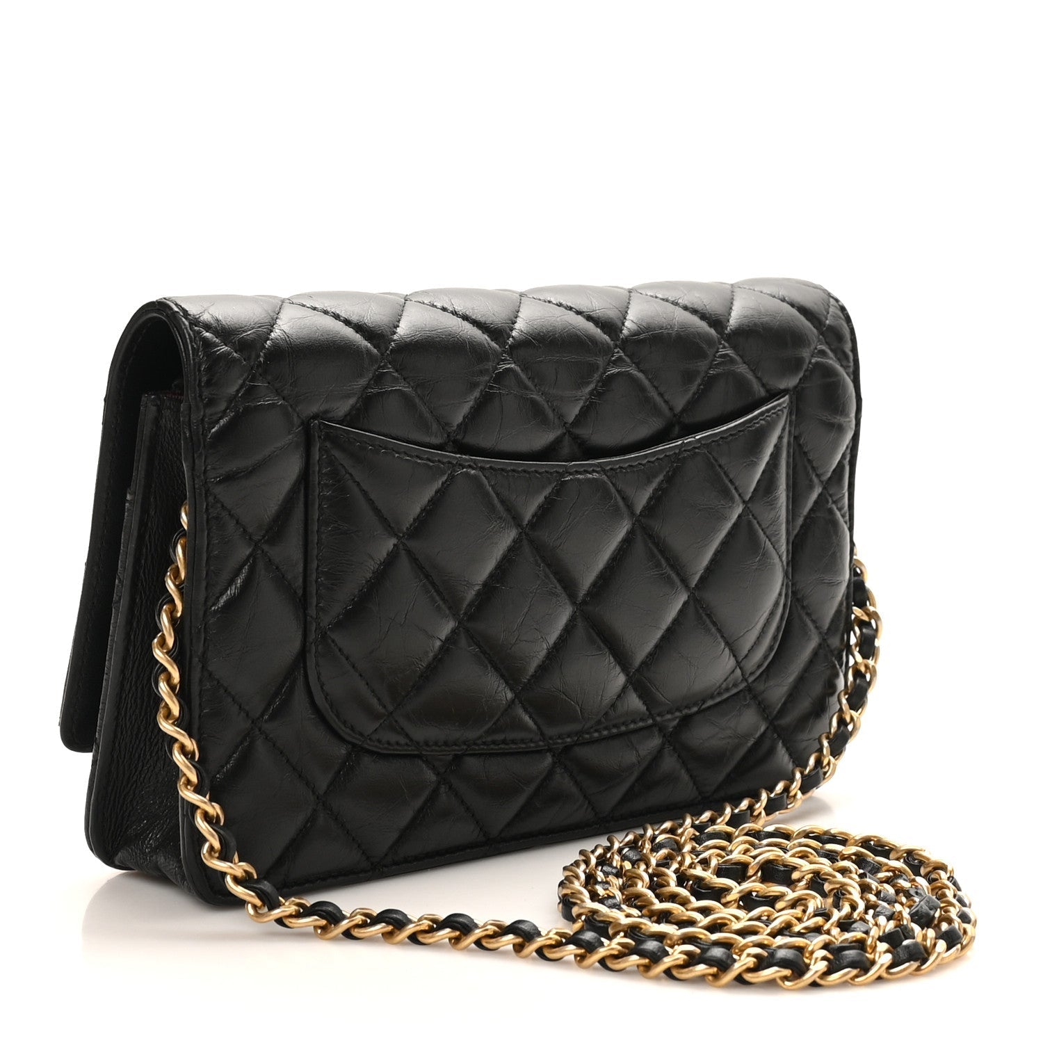 Aged Calfskin Lucky Charms 2.55 Reissue Wallet on Chain WOC Black