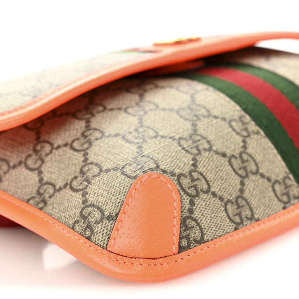 GG Supreme Monogram Web Small Ophidia Belt Bag Beige Ebony Orange Fluo