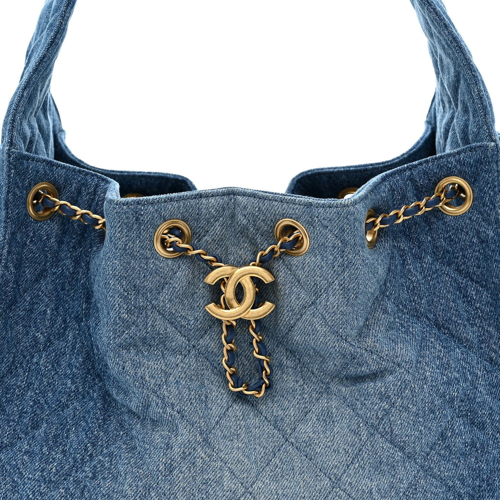 Washed Denim Quilted Small Chanel 25 Handbag Blue