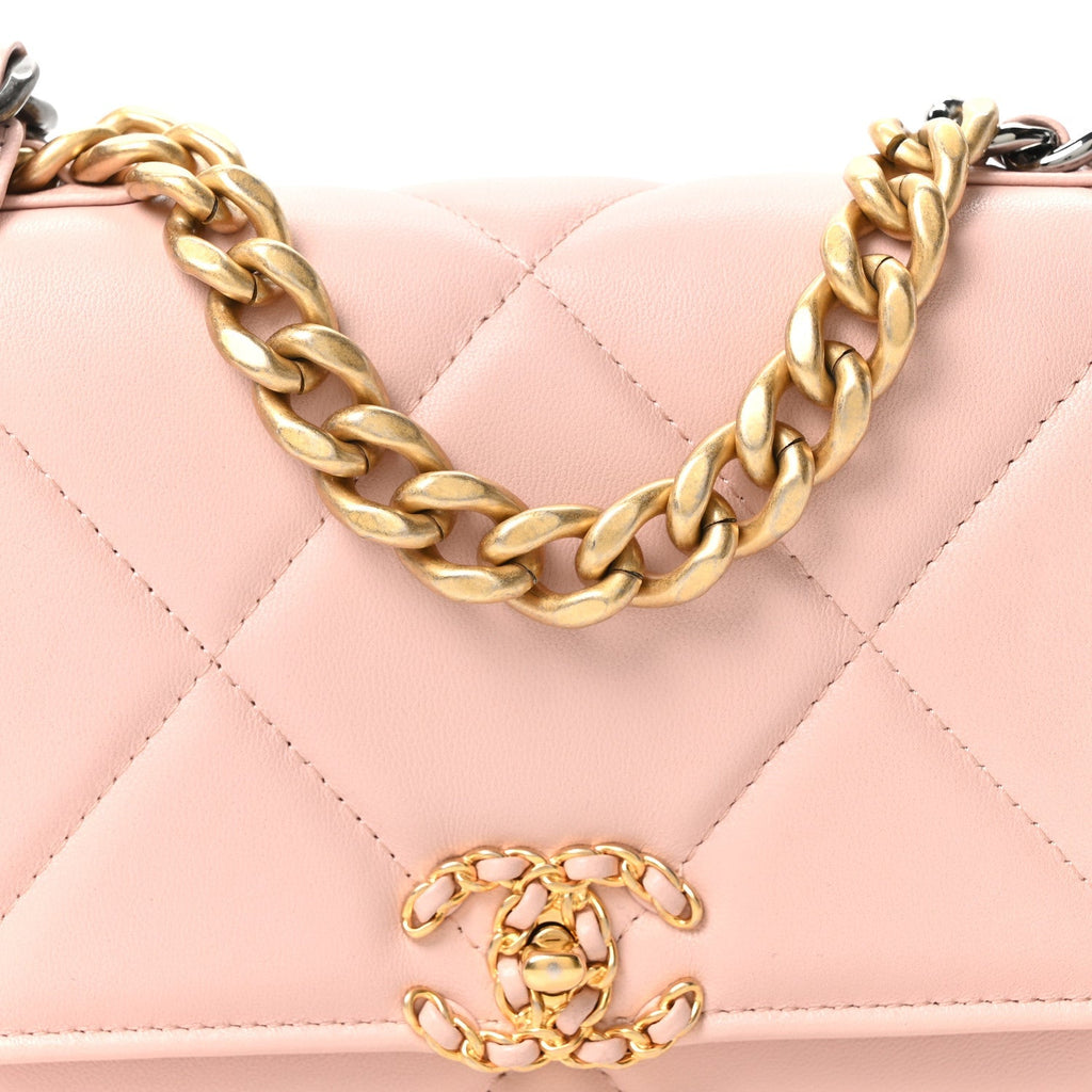 Lambskin Quilted Chanel 19 Wallet On Chain WOC Light Pink