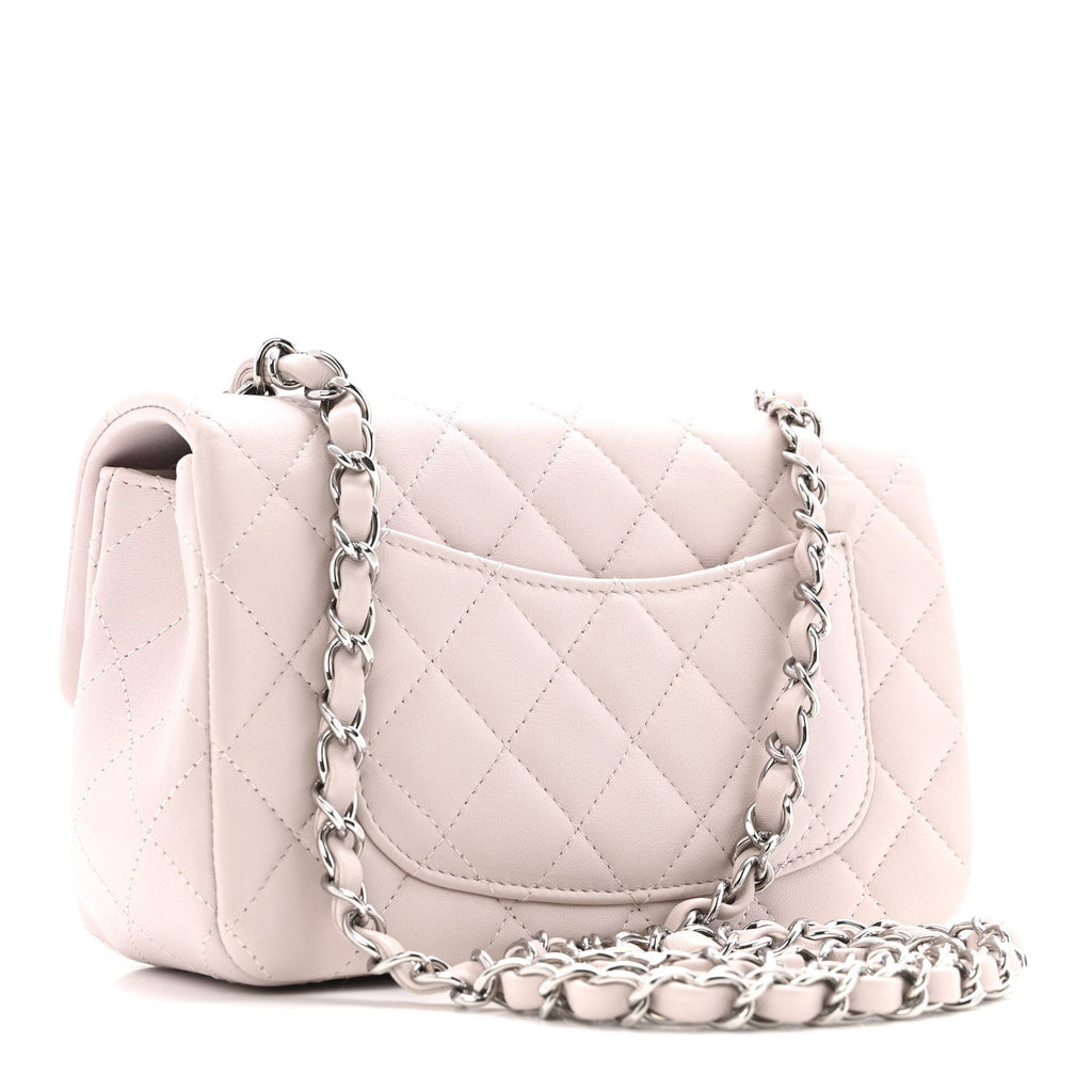 Lambskin Quilted Mini Rectangular Flap Light Purple