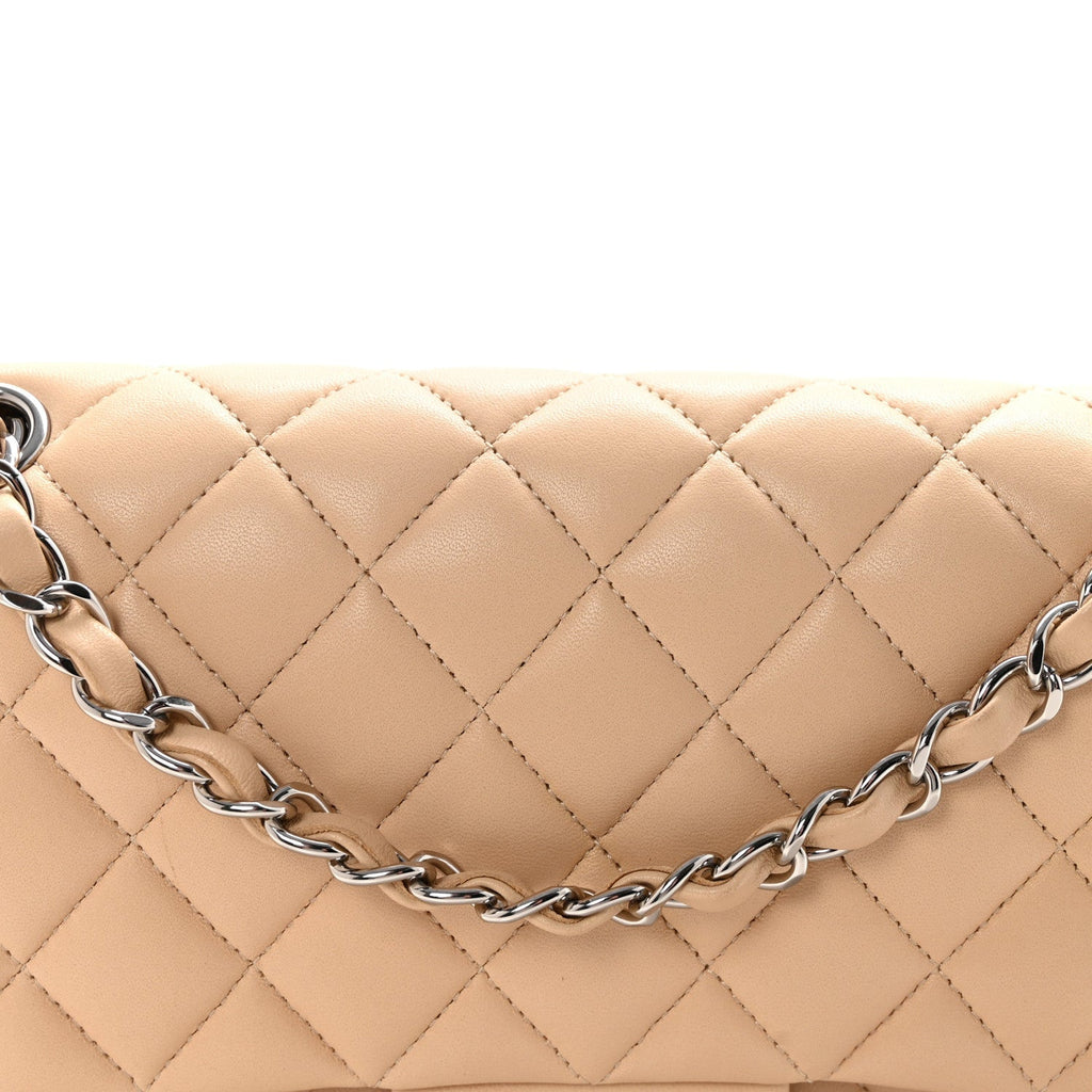 Lambskin Quilted Medium Double Flap Beige