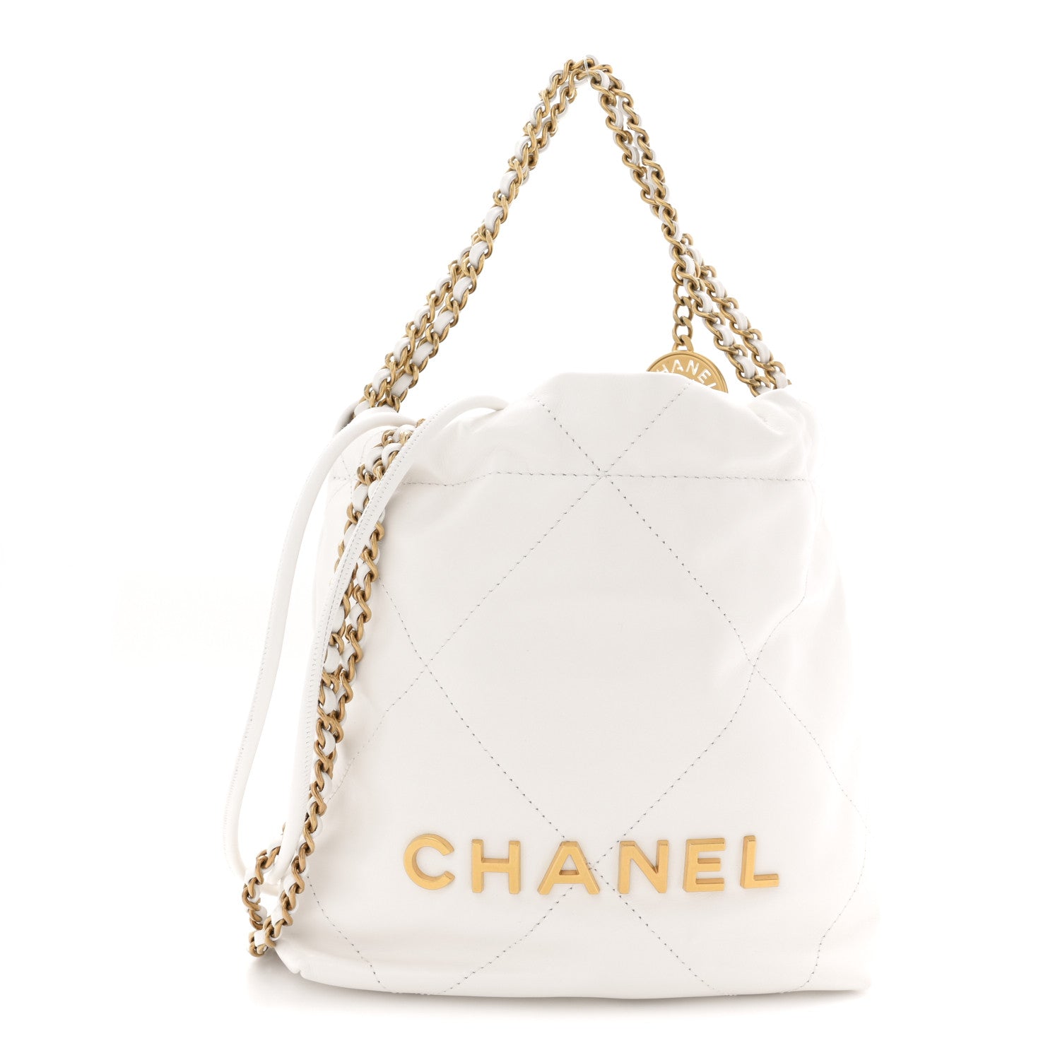 Shiny Calfskin Quilted Mini Chanel 22 White