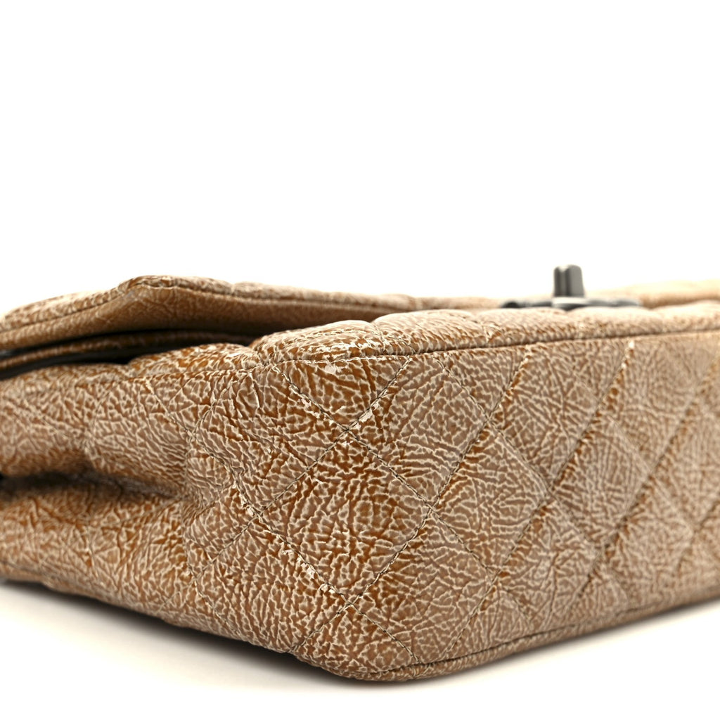 Crinkled Patent Quilted Medium Double Flap Beige