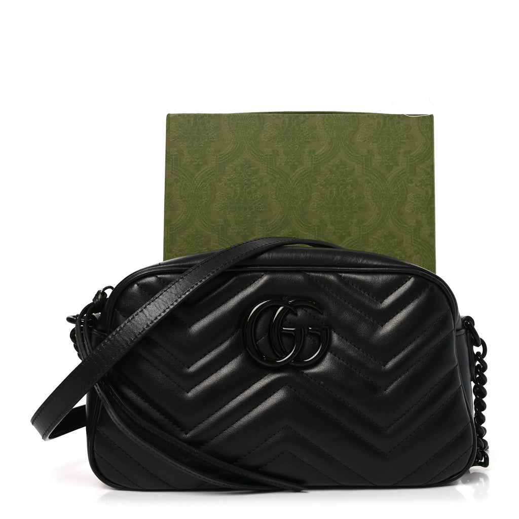 Calfskin Matelasse Monochrome Small GG Marmont Chain Shoulder Bag Black