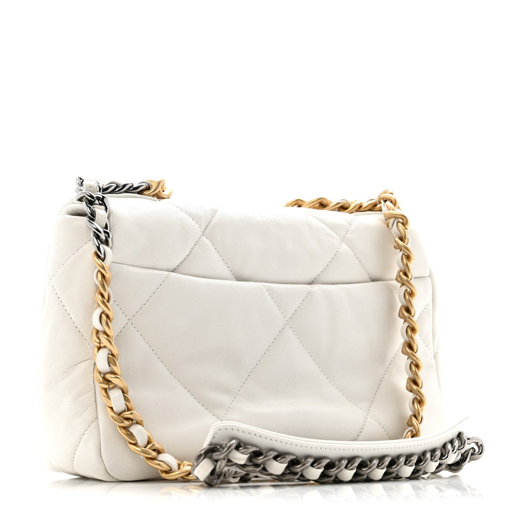 Goatskin Quilted Medium Chanel 19 Flap White